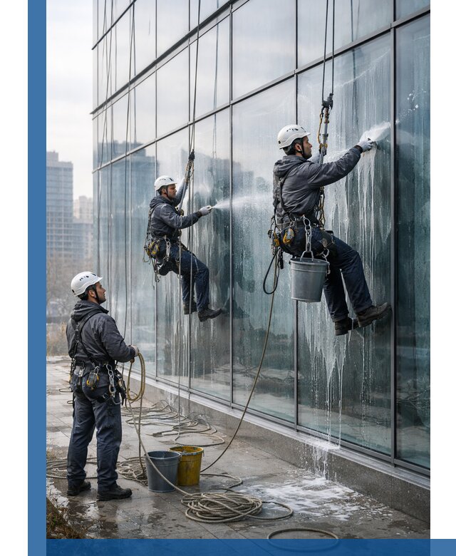 Промышленная мойка панорамных окон на высоте в Находке