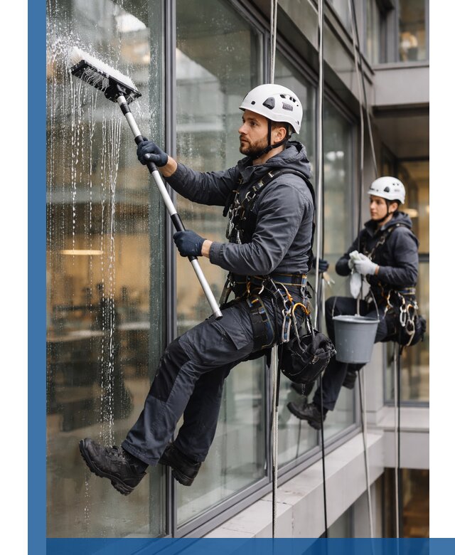 Профессиональная мойка витражей промышленными альпинистами в Находке