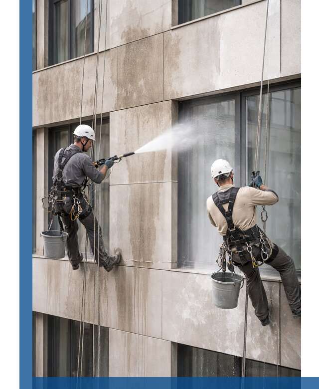 Послестроительная мойка фасада промышленным альпинизмом в Находке