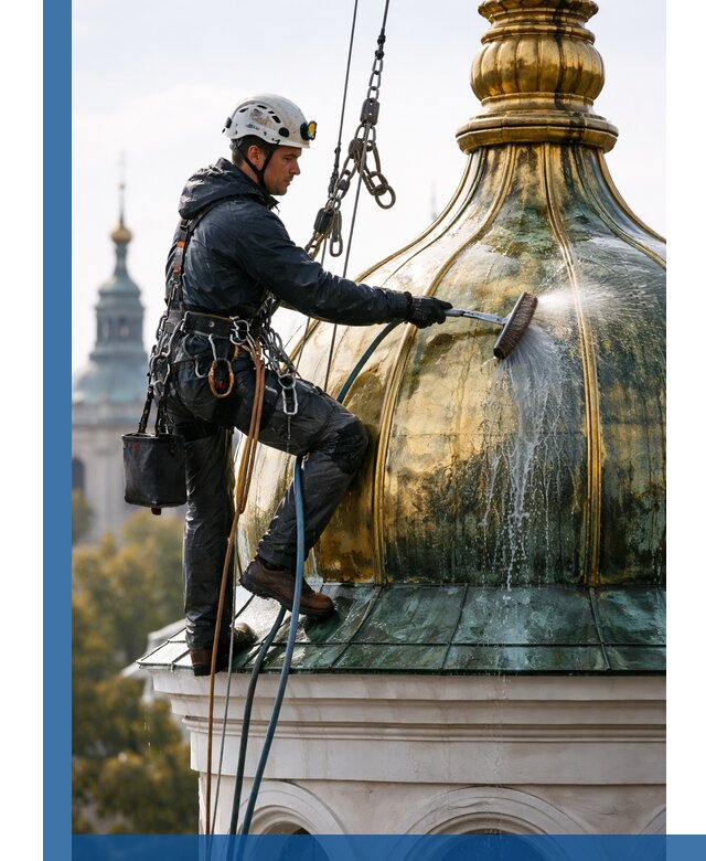 Профессиональная мойка куполов и шпилей высотными альпинистами в Находке
