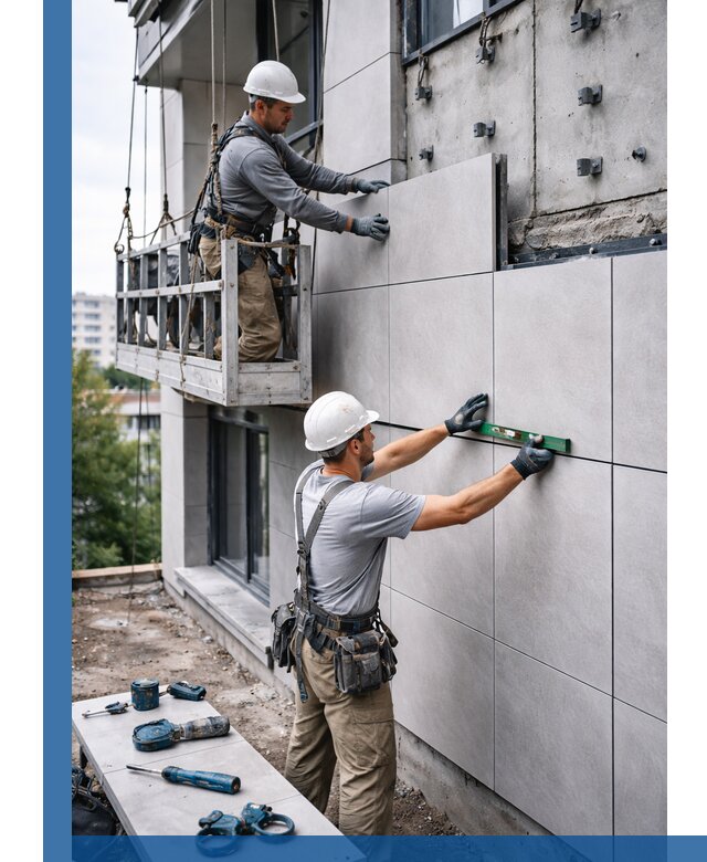 Монтаж керамогранита на фасад в Находке под ключ с гарантией качества