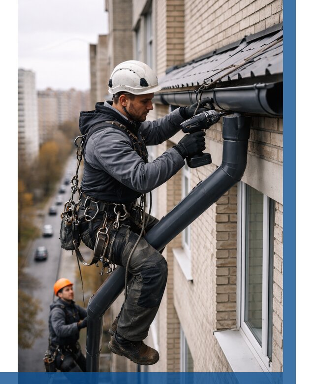 Монтаж водосточной системы на здании в Находке от 5158 р. | ВЫСОТНИК-Нхд