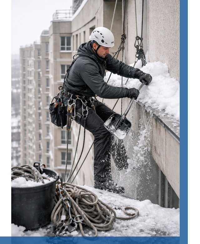 Очистка карнизов от снега в Находке от 309 р. | ВЫСОТНИК-Нхд