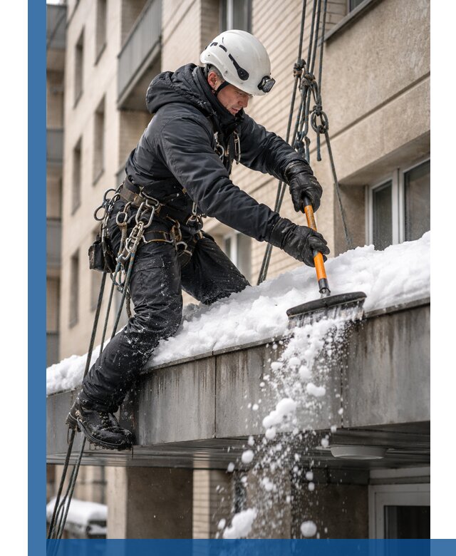 Очистка козырьков от снега в Находке круглогодично безопасно