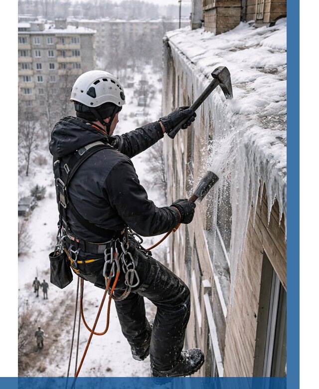 Сбивание сосулек с крыши в Находке по цене от 4642 р. | ВЫСОТНИК-Нхд