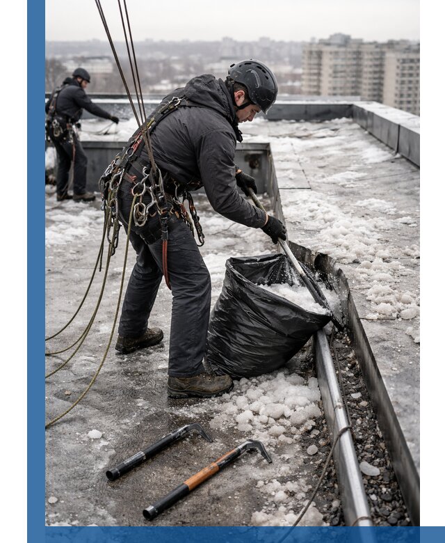 Аварийная очистка кровли в Находке от промальпинистов