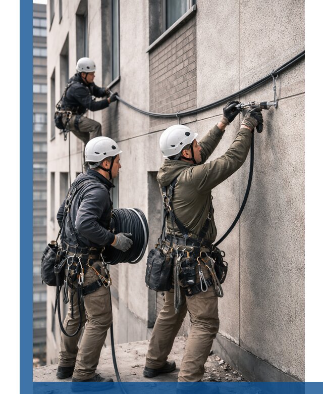 Прокладка кабеля по фасаду в Находке, профессиональный монтаж