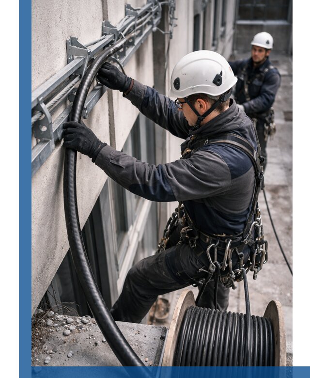 Протяжка кабеля питания на высоте в Находке с гарантией безопасности и качества