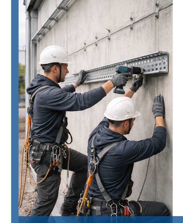 Монтаж кабельных лотков на фасаде зданий в Находке с гарантией