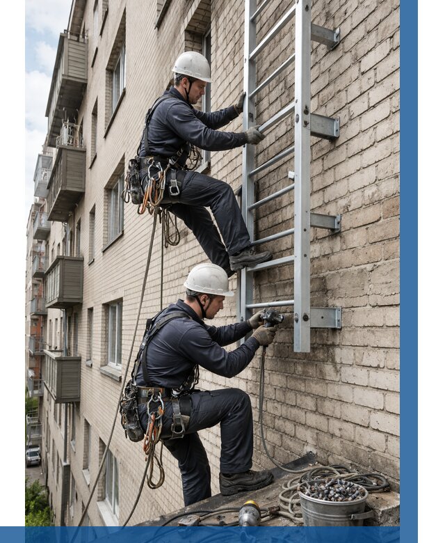 Монтаж пожарной лестницы в Находке от 25788 р заказать у ВЫСОТНИК-Нхд