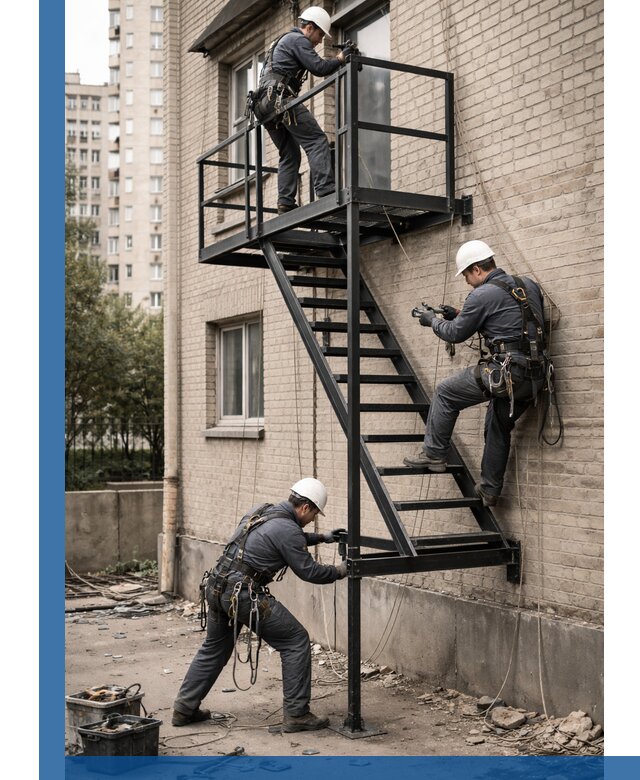 Монтаж пожарной лестницы в Находке, установка и крепление