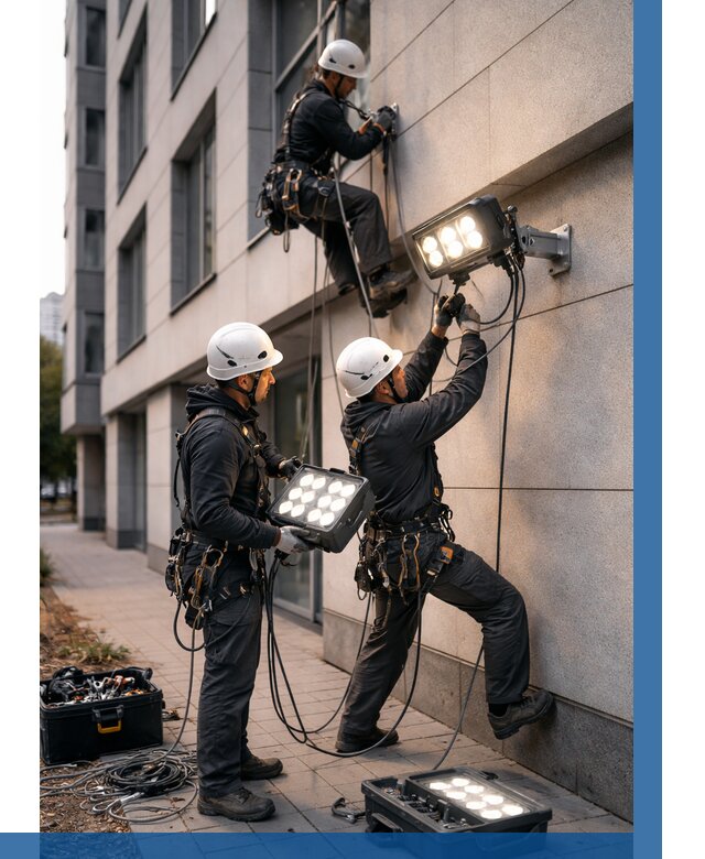 Монтаж прожекторов на фасаде в Находке от 7736 р. | ВЫСОТНИК-Нхд