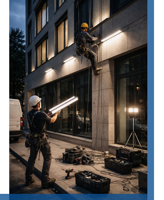 Монтаж архитектурной подсветки здания в Находке от 2579 р.|ВЫСОТНИК-Нхд