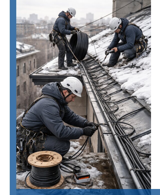 Монтаж греющего кабеля на кровле в Находке под ключ