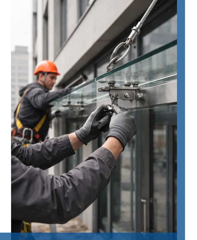 Монтаж стеклянных козырьков в Находке от 8768 р. | ВЫСОТНИК-Нхд