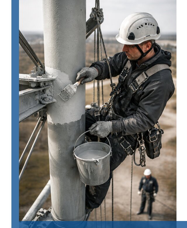 Покраска мачт связи в Находке промышленными альпинистами
