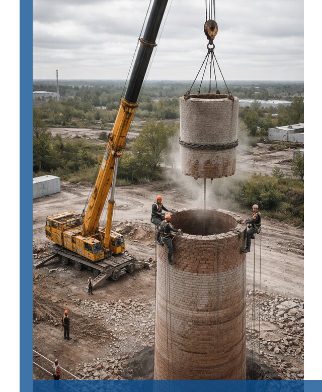 Демонтаж дымовой трубы в Находке с гарантиями безопасности