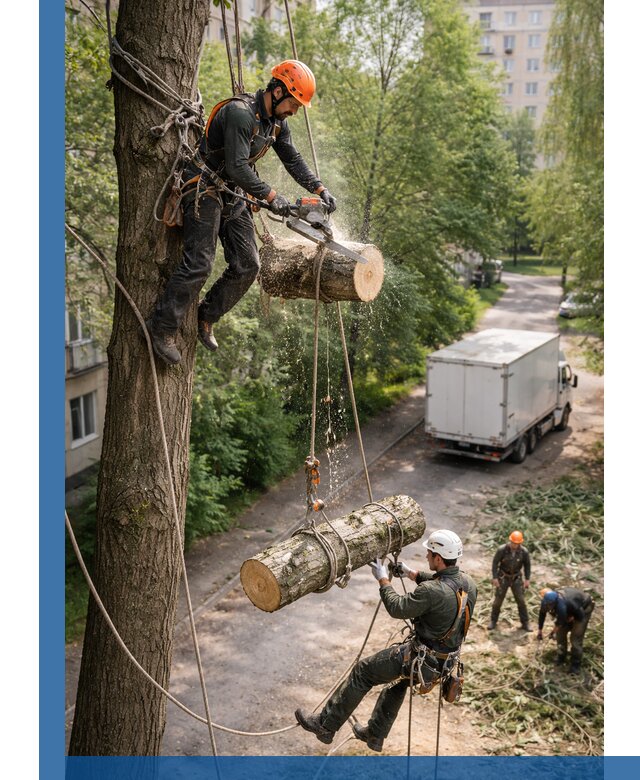 Спил деревьев альпинистами в Находке, безопасно и без повреждений