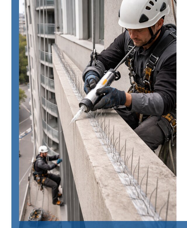 Установка шипов от птиц на фасадах и кровлях в Находке